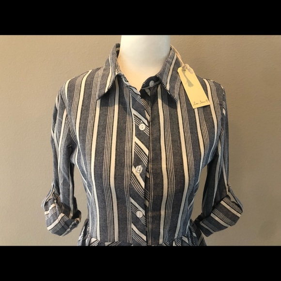 NWT Denim & White Striped Collard Button Down Love Notes Shirt - Size: Small - Picture 3 of 12